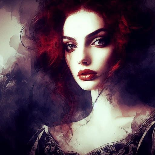 Beautiful Gothic Princess Portrait in Ink Painting Style