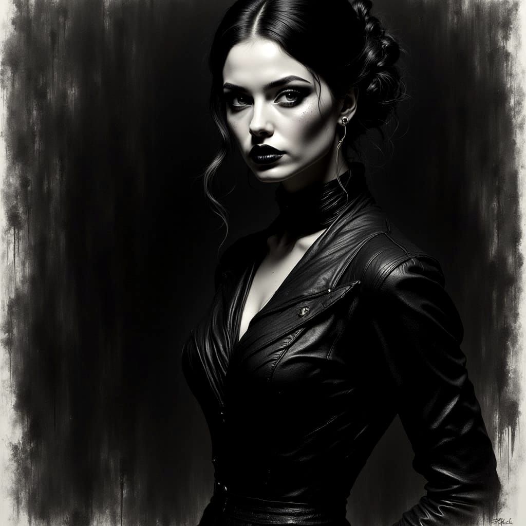 Surreal Noir Goddess Reaches for a Distant Stormy Sea in a C...