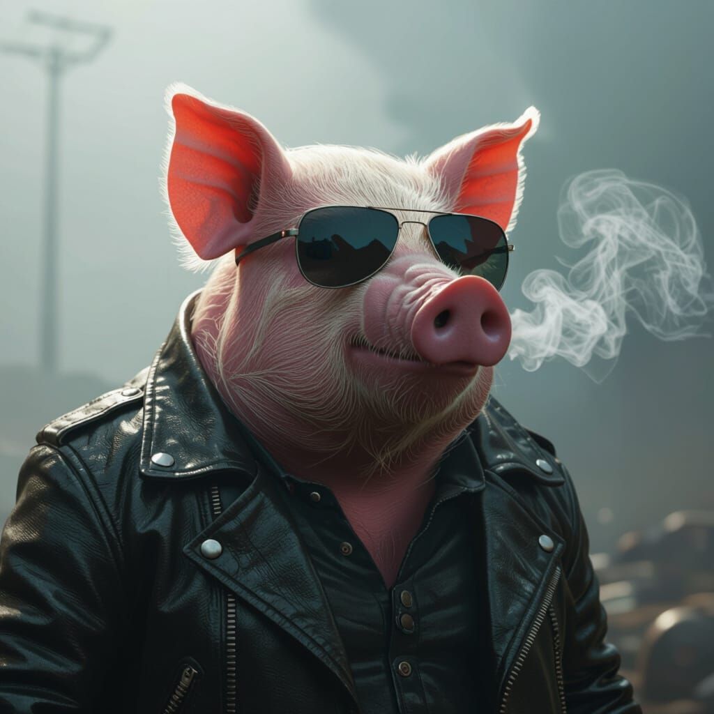 Smoking Pig in Cinematic Digital Painting Style