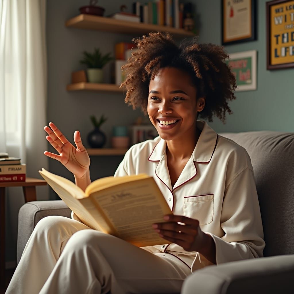 Woman Studies Constitution in Serene Bedroom