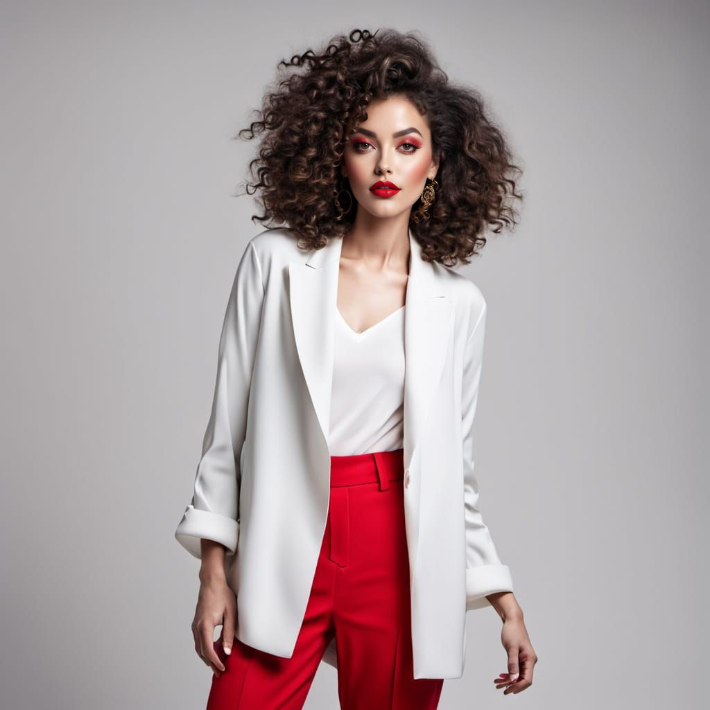 Confident Fashion Model in Bold Red Outfit