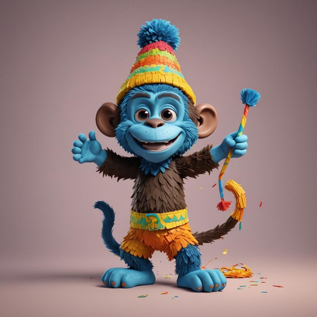 Smurf Monkey Pinata: Pixar Style 3D Art