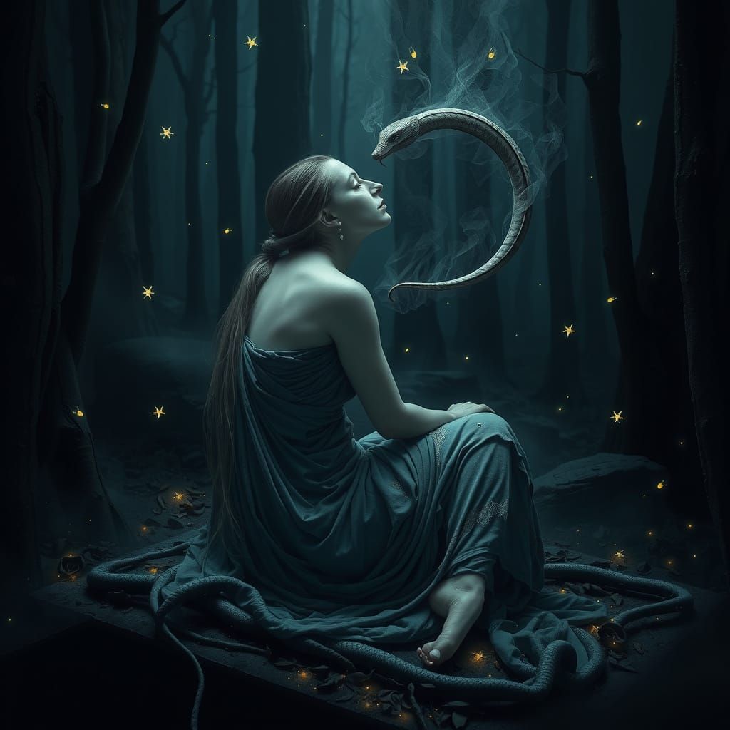 Ethereal Woman in Dark Fantasy Landscape