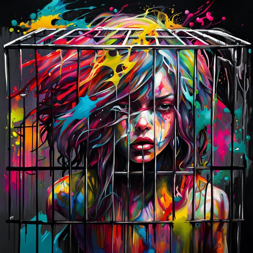 Schizophrenic Girl in Cage: Graffiti Art