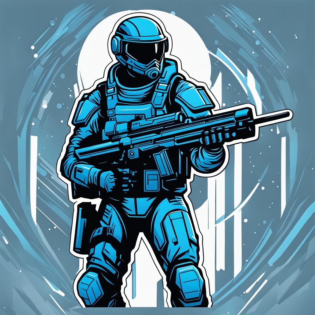 Sci-Fi Soldier Sticker Art in Cel-Shaded Style