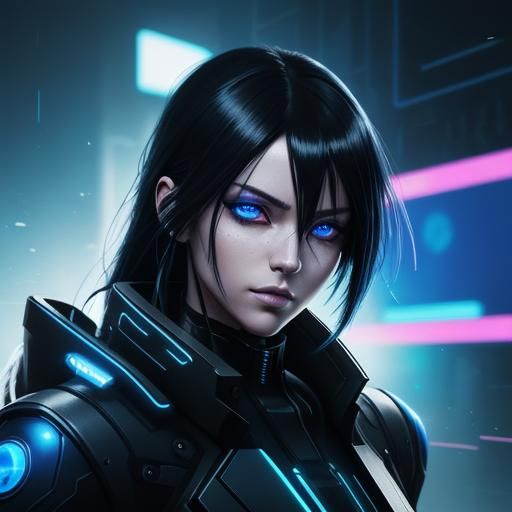 Cyberpunk Anime Goddess with Vibrant Neon Eyes