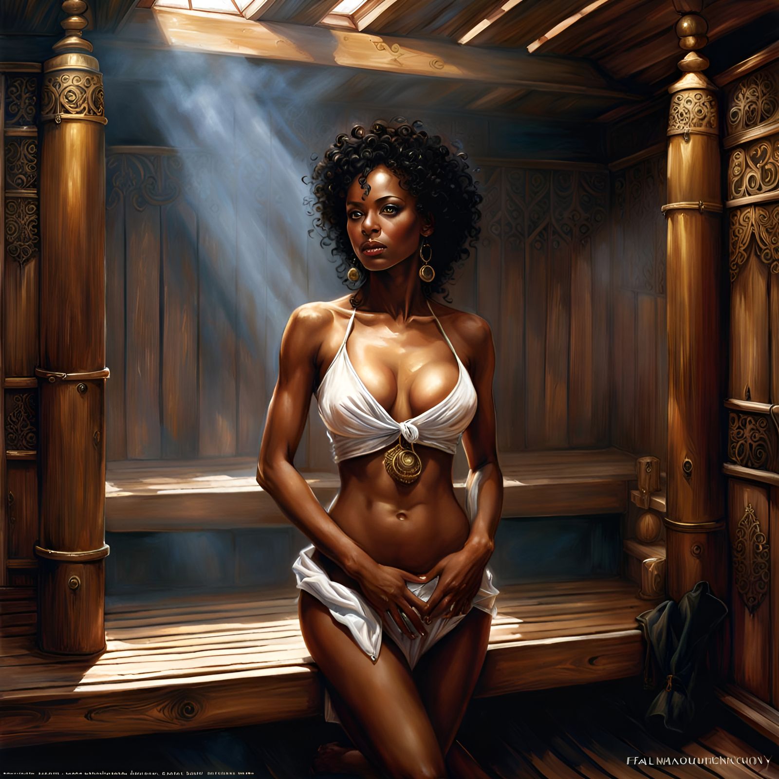 Gothic Woman's Sauna Portrait in Fantasy Art Style
