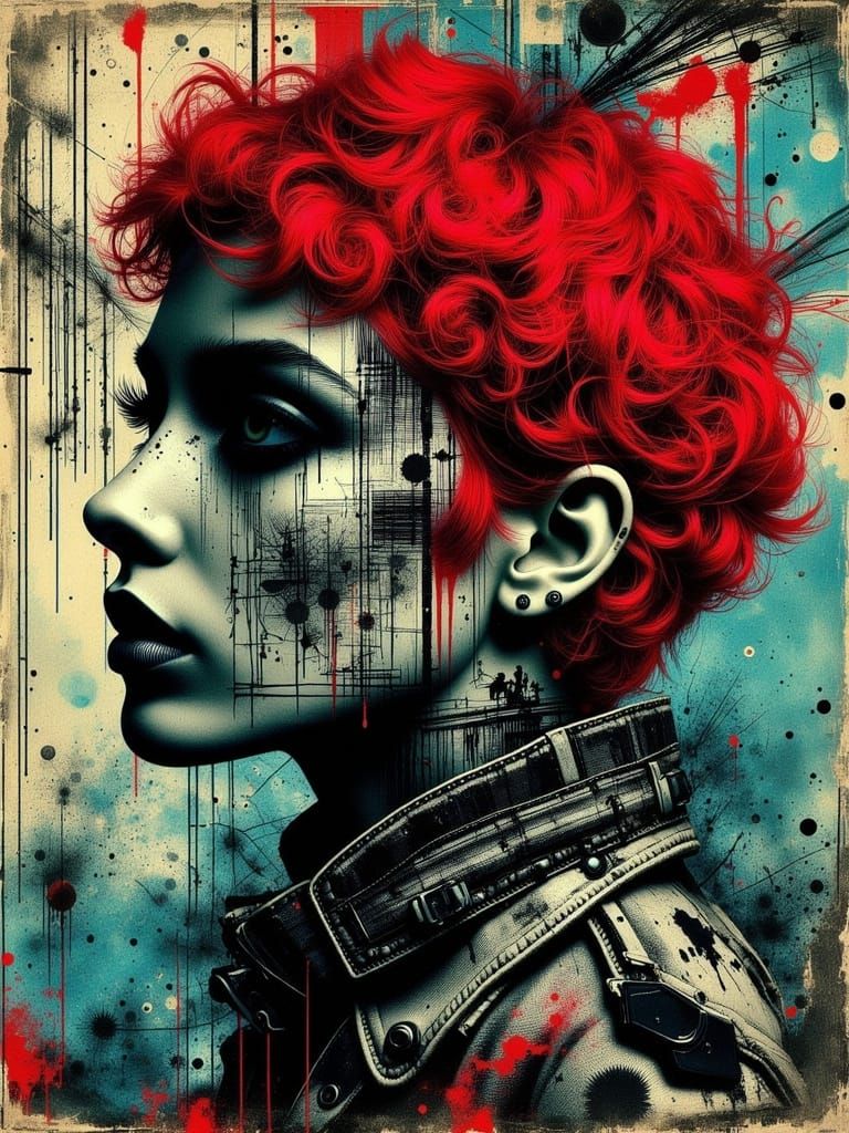 Gothic Abstract Surreal Portrait with Red Hair