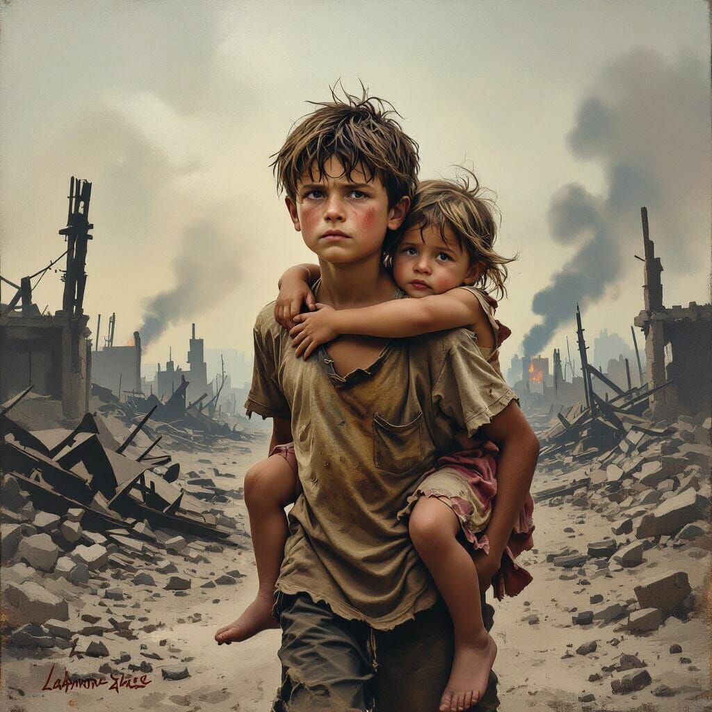 Resilient Siblings Escape War-Torn Landscape