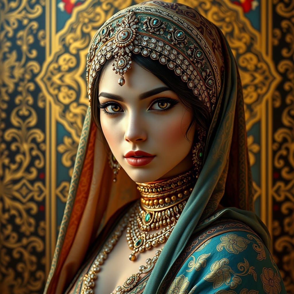 A Beautiful Arabian Nights Sultana in Opulent Regalia