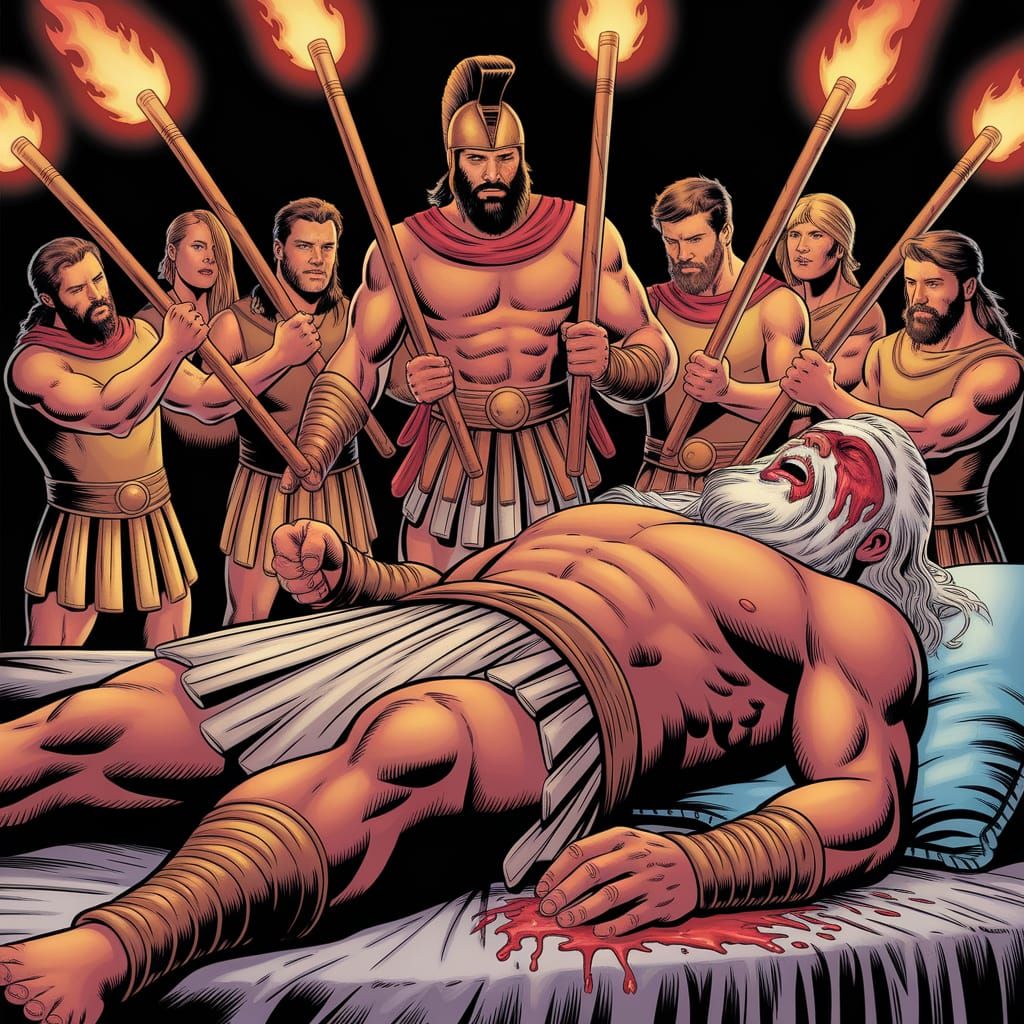 Odyssey: Greeks Blind Cyclops in Dynamic Comic Style