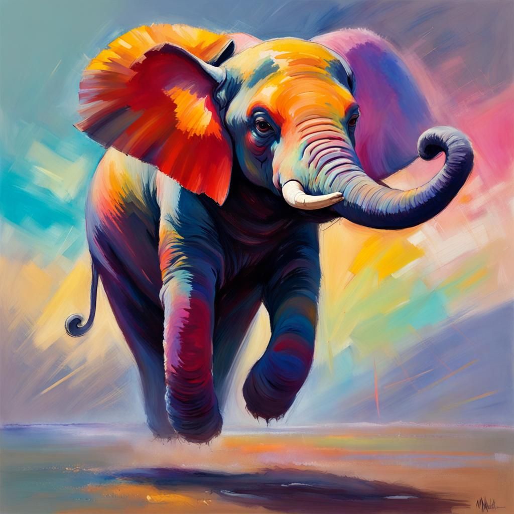 Elephant in Low Orbit, Tachisme Brushwork Style