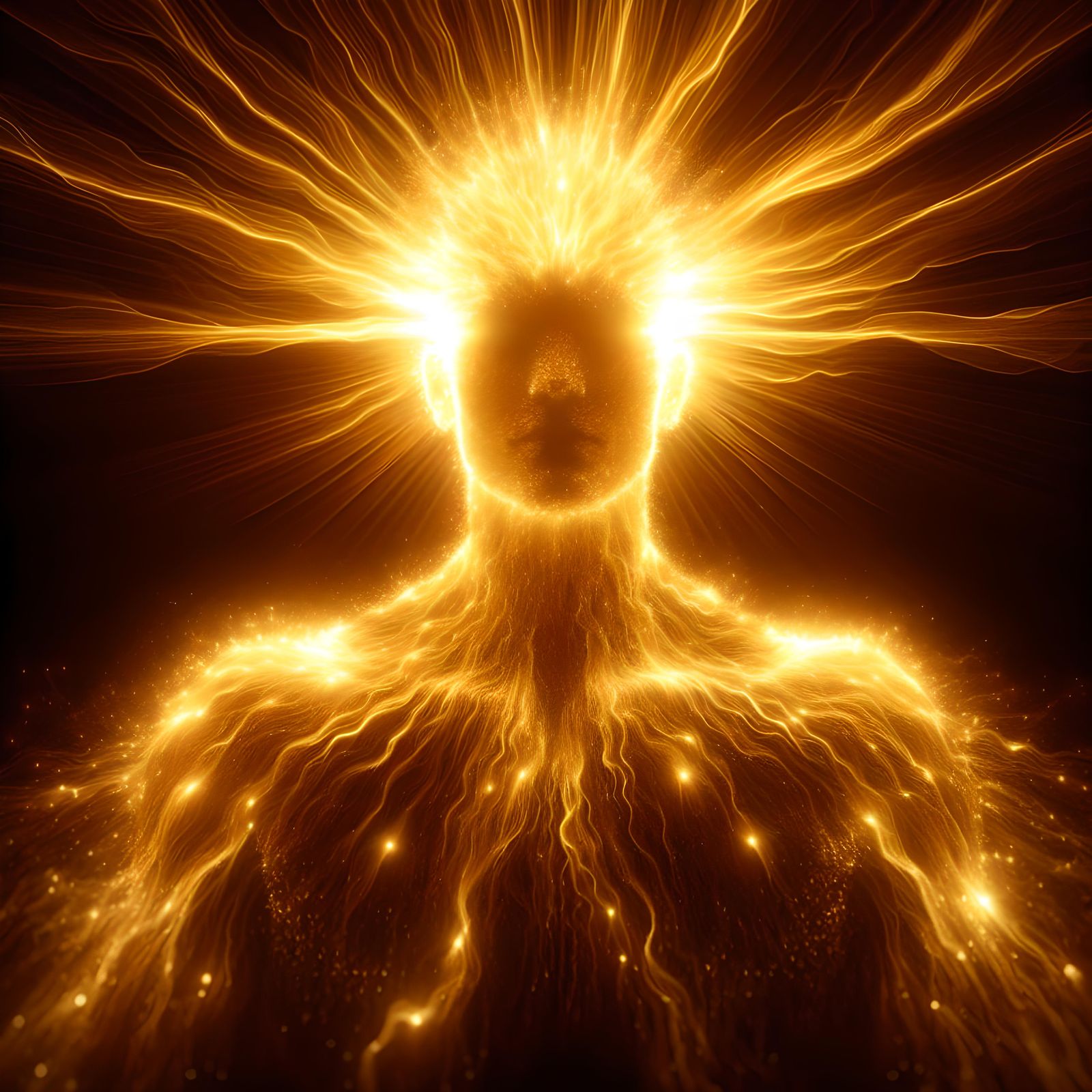 A blinding powerful glowing golden light in the shape of a m...