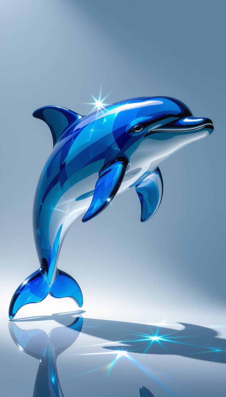Dolphin Sculpture Made of Shimmering Ocean Glass