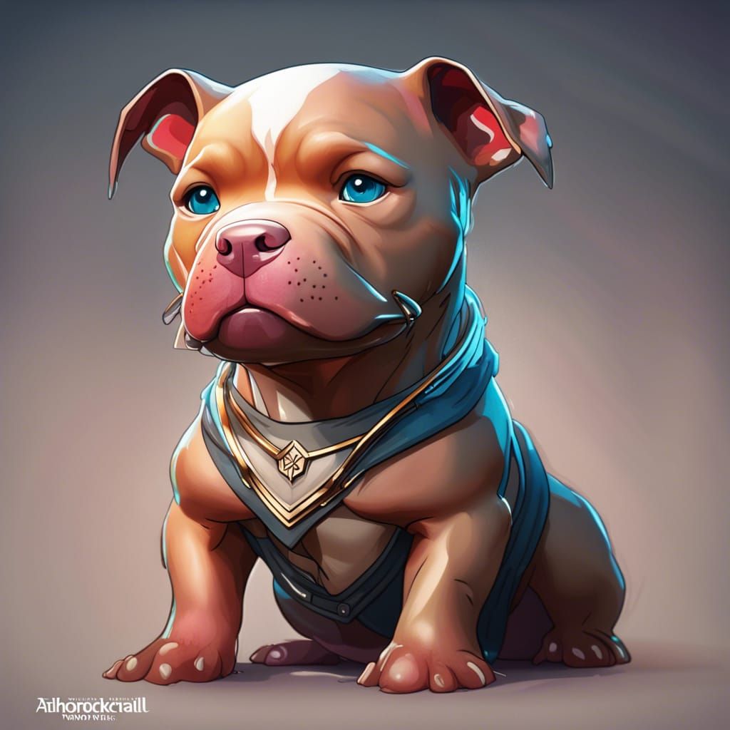 Chibi Pitbull Portrait in Hyperdetailed Art Style