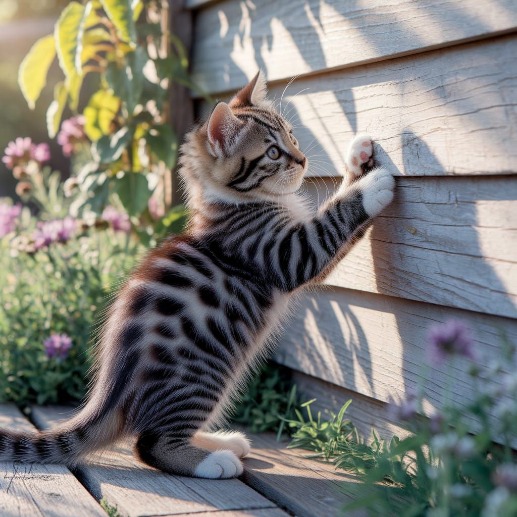 Whimsical Kitten Captured in Vibrant Summer Painting