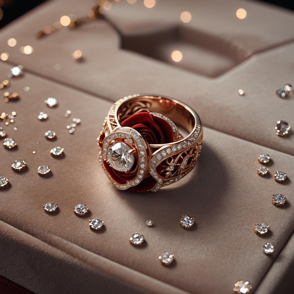 Rose Gold Diamond Ring in Jewelry Store: 8K