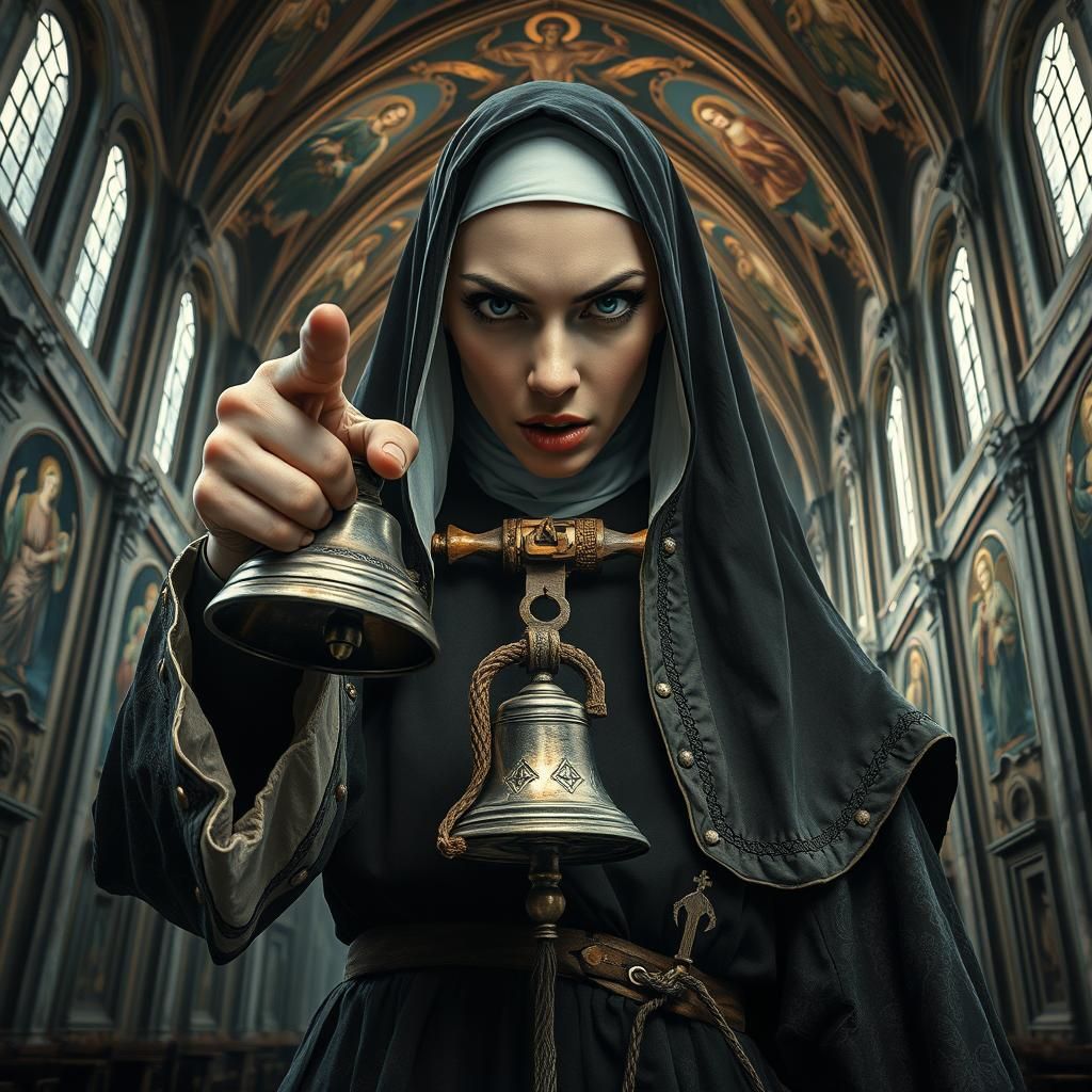 Accusatory Nun in Church, Digital Matte Painting