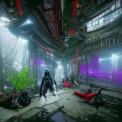 Cyberpunk Ninja in Dark Space