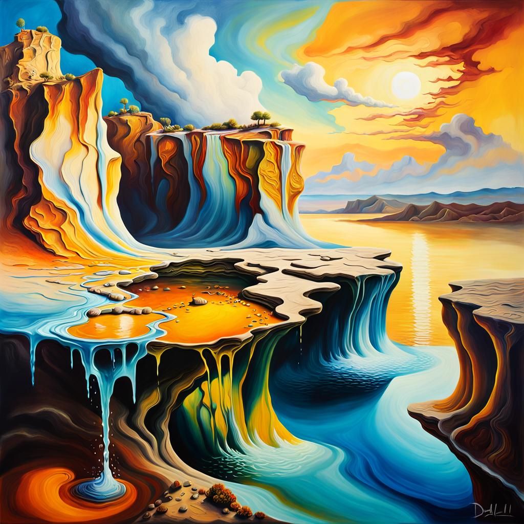 Surrealist Landscape: Cliff Erosion in Oil Painting Style