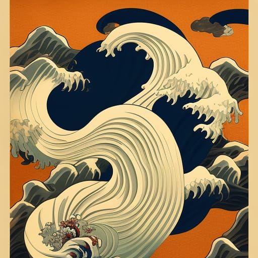Cubist Great Wave off Kanagawa in Napoleon Style