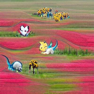 Pokémon Characters in a Colorful Flower Field