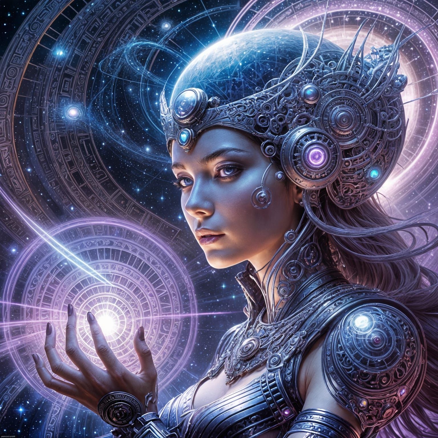 Astralpunk Hacker in Violet Ethereal Atmosphere