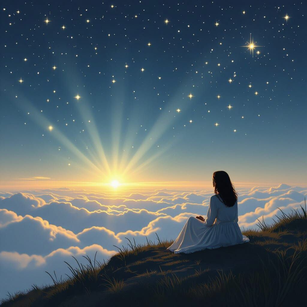 Lone Figure Contemplates Infinite Horizon in Digital Art Sty...