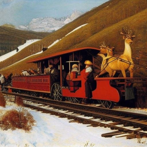 Winter Scene with Sledges in Classic Painting Style