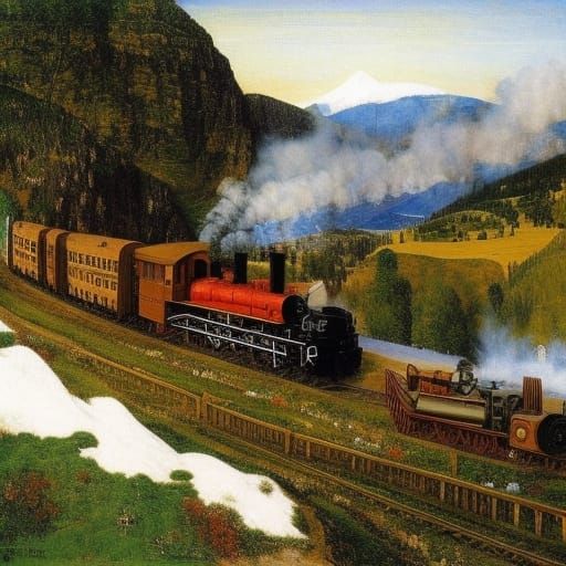 Winter Sledging Scene in Classic Painting Style