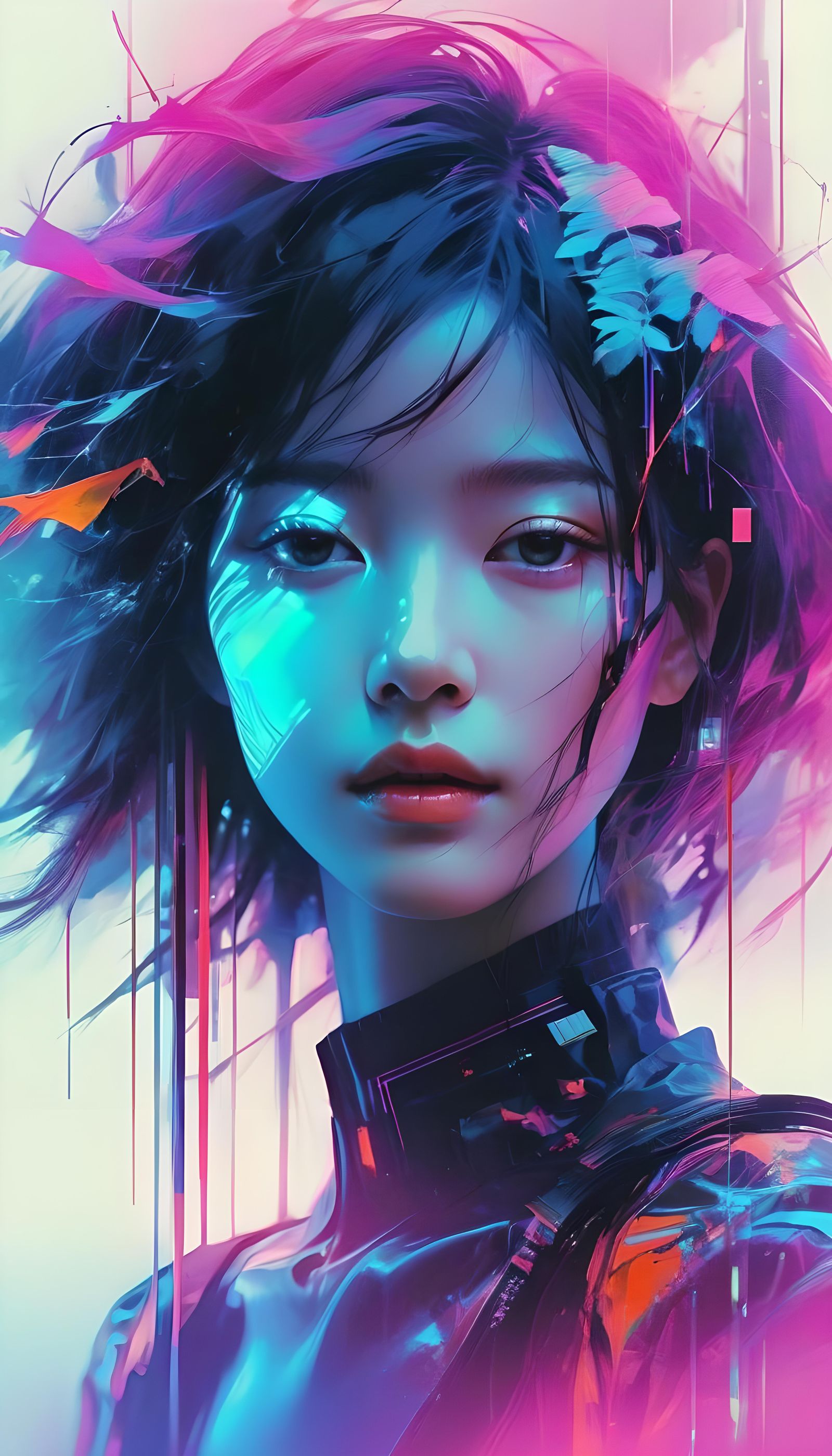 Vaporwave Portrait in Neon Light, Digital Art