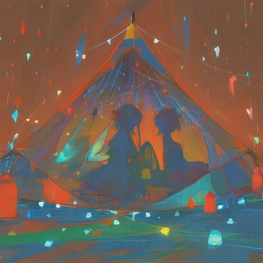 Girls in Tent with Fairy Lights: Abstract Art