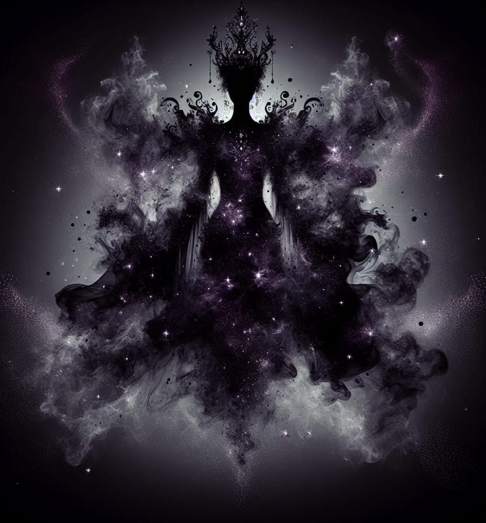 Ethereal Dark Queen Silhouette in Purple Smoke and Shadow