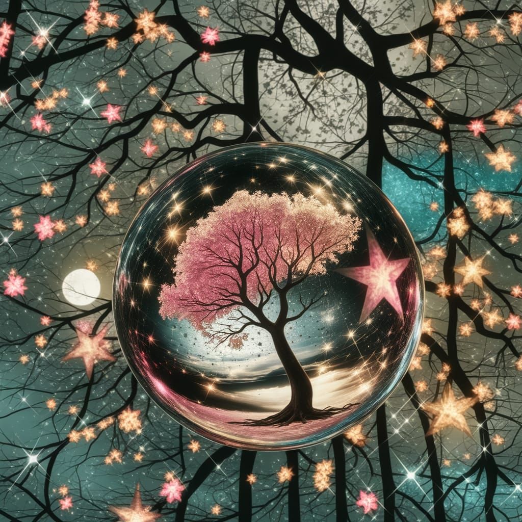 Enchanted Glass Orb in a Starry Night Sky