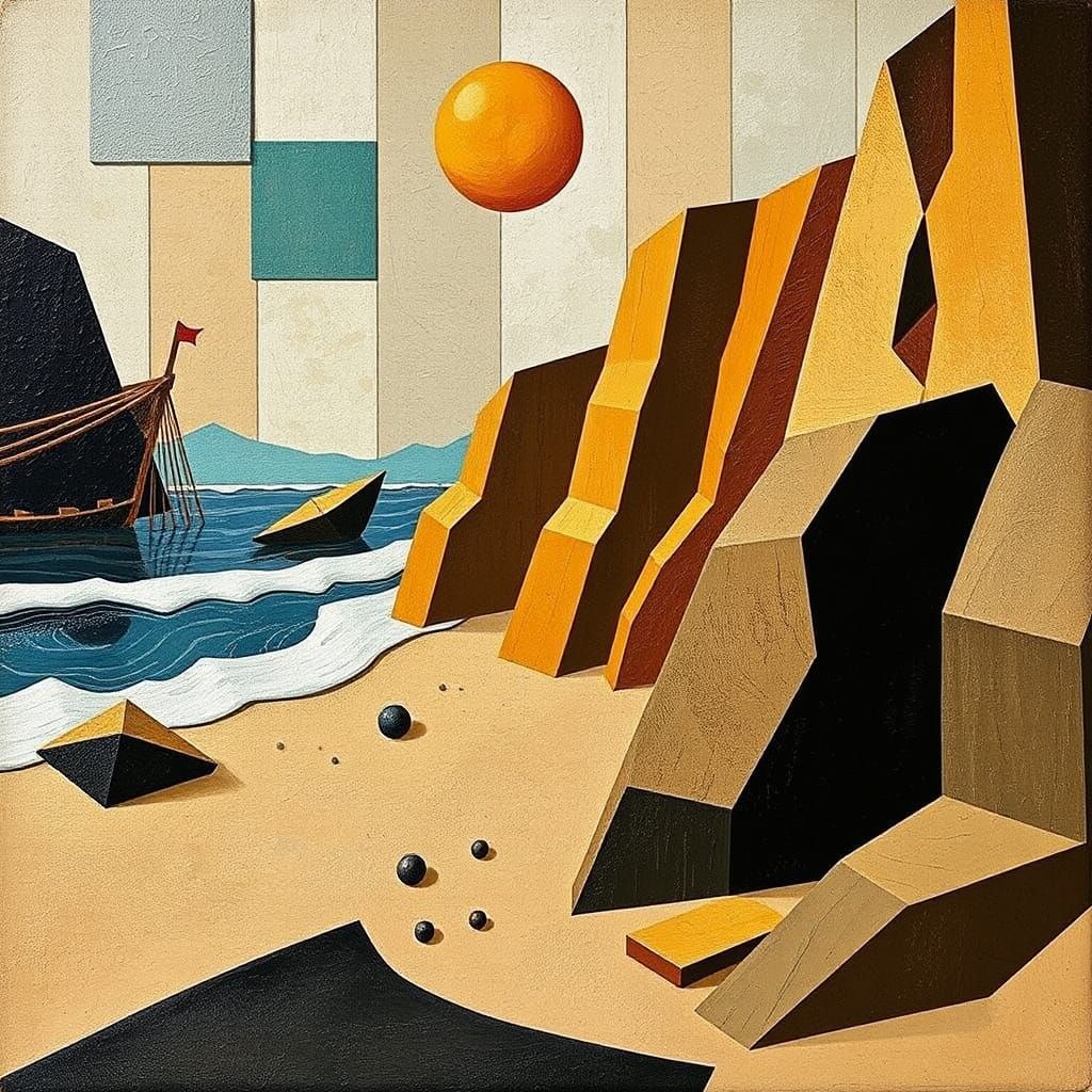 Abstract Cubist Seascape with Geometric Forms