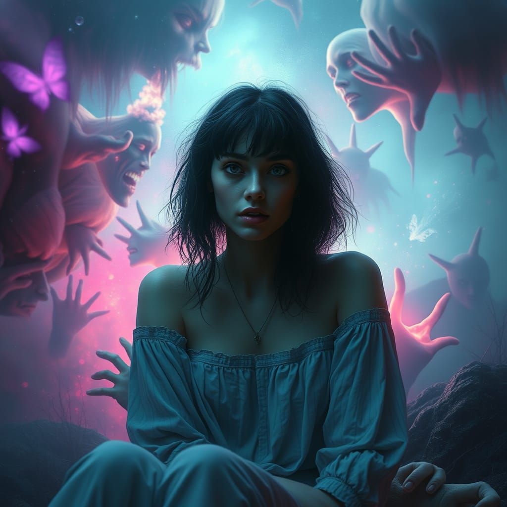 Dream-Tainted Woman in Surreal, Eerie Landscape