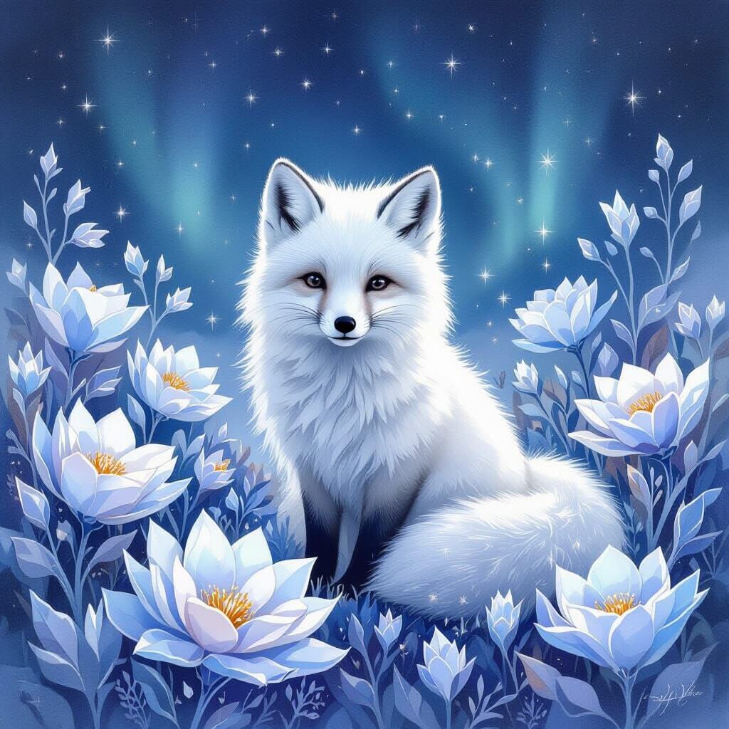 Arctic Fox Amidst Frozen Flowers