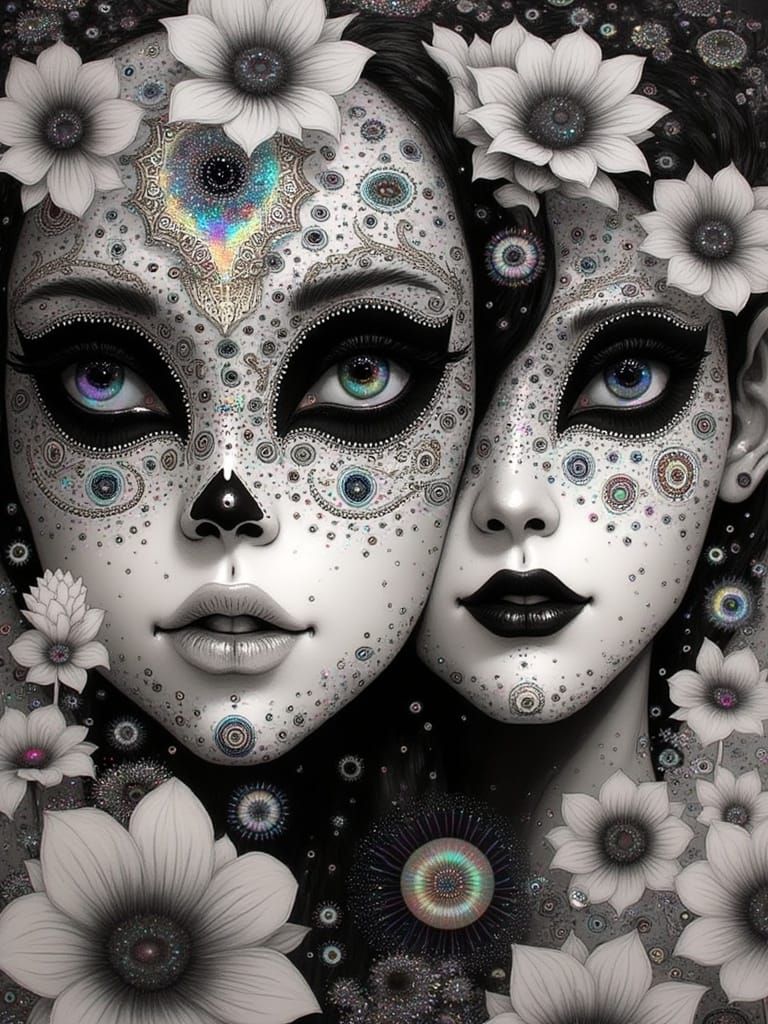 Symmetrical Portrait of a Mystical Being in Dia de los Muert...