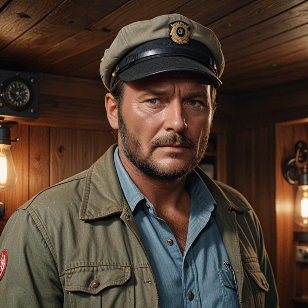 Exact likeness of Robert Shaw as Quint from Jaws (1975), hyp...