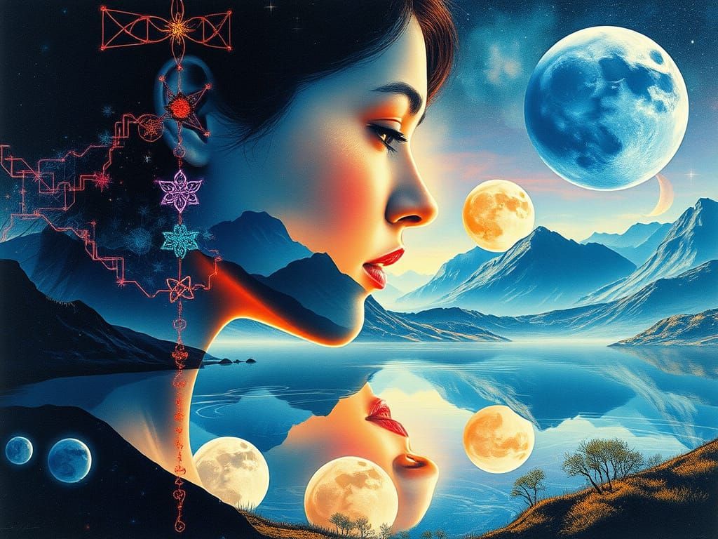 Whimsical Portrait of a Woman in Enchanted Celtic Landscape