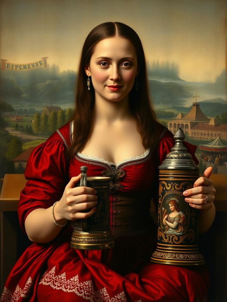 Renaissance Woman with Beer Steins Portrait