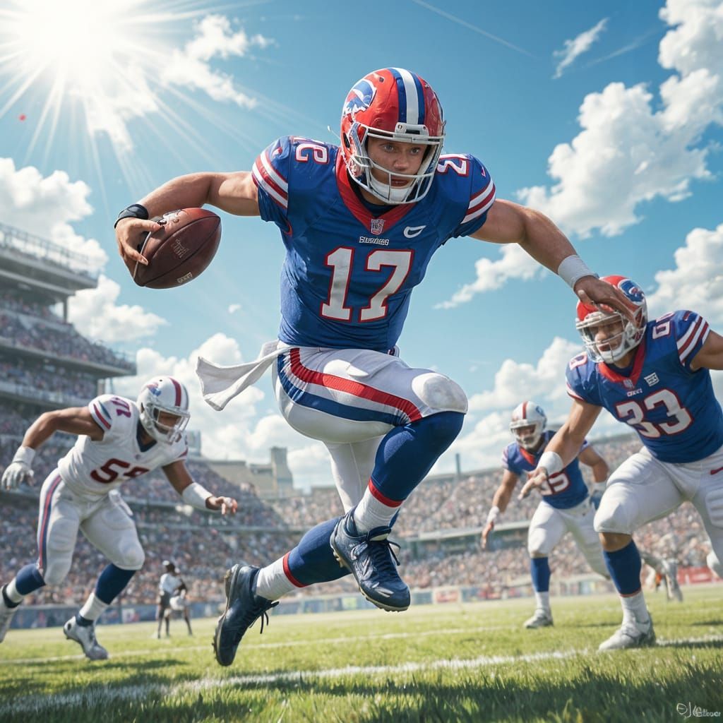 Josh Allen Hurdling Defenders in Anime Style