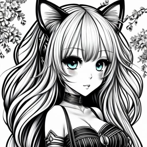 Chibi Cat Girl Coloring Page Line Art