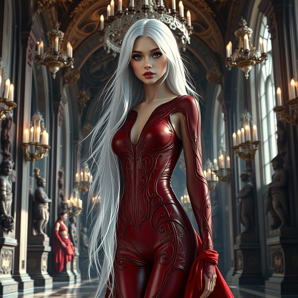 Ethereal Goddess in Crimson Latex Regalia