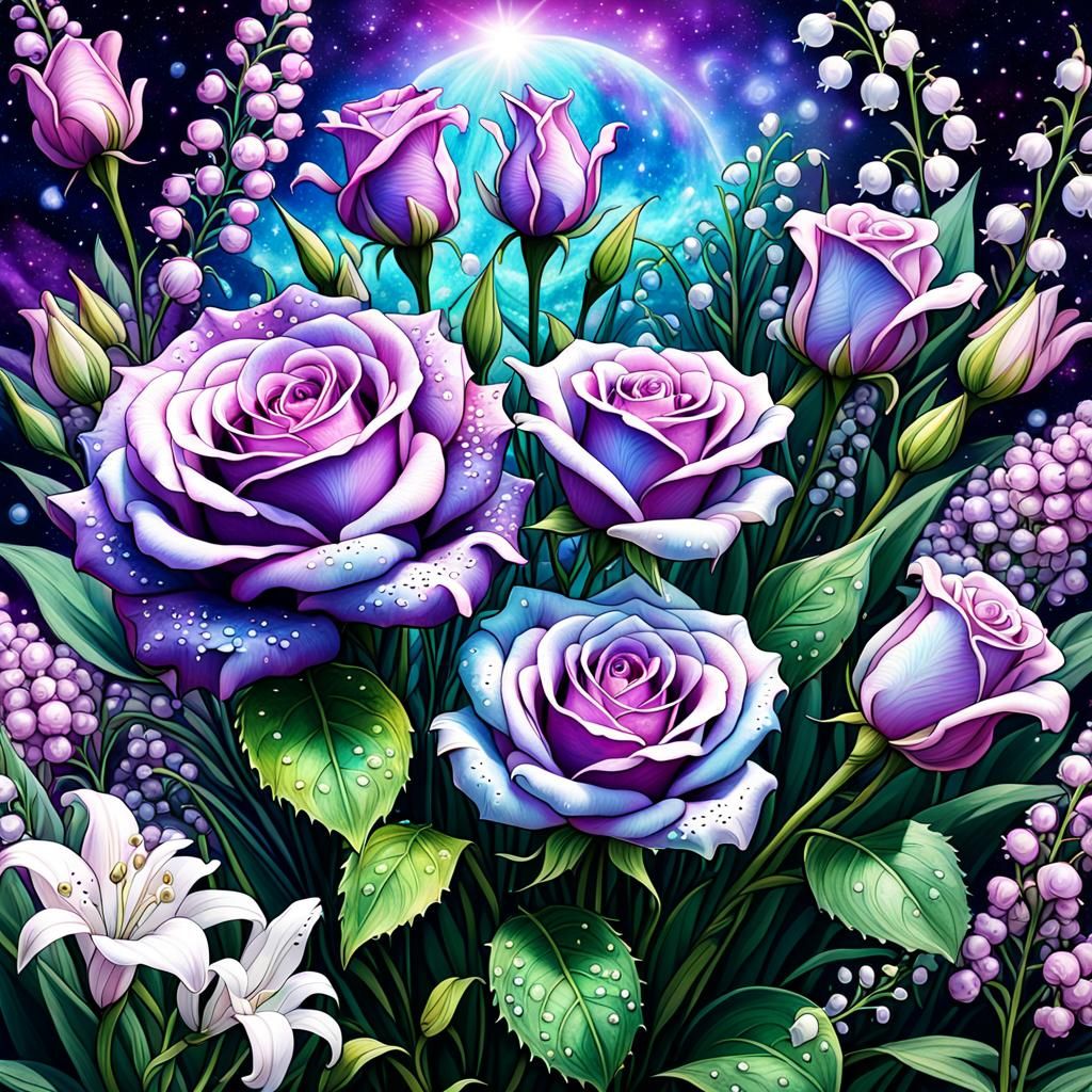 Lavender Roses and Lily of the Valley Illustration