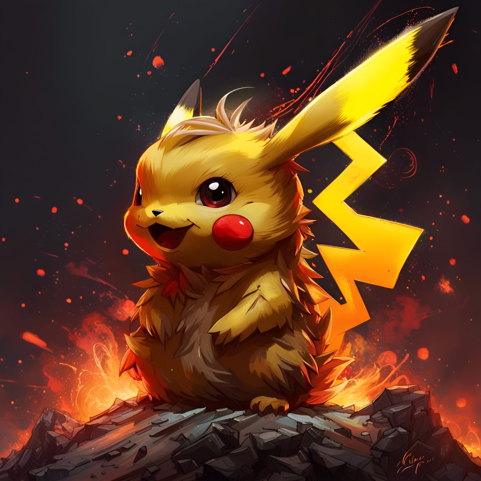 Pikachu Volcano Portrait in Digital Art Style