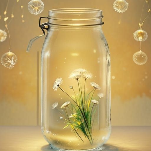 Dandelion Puffs in Mason Jar: Watercolor Illustration