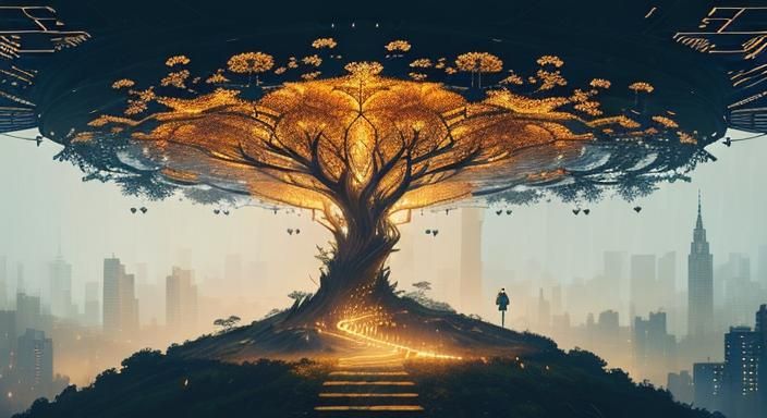 Double Exposure Rain with Golden Outlines