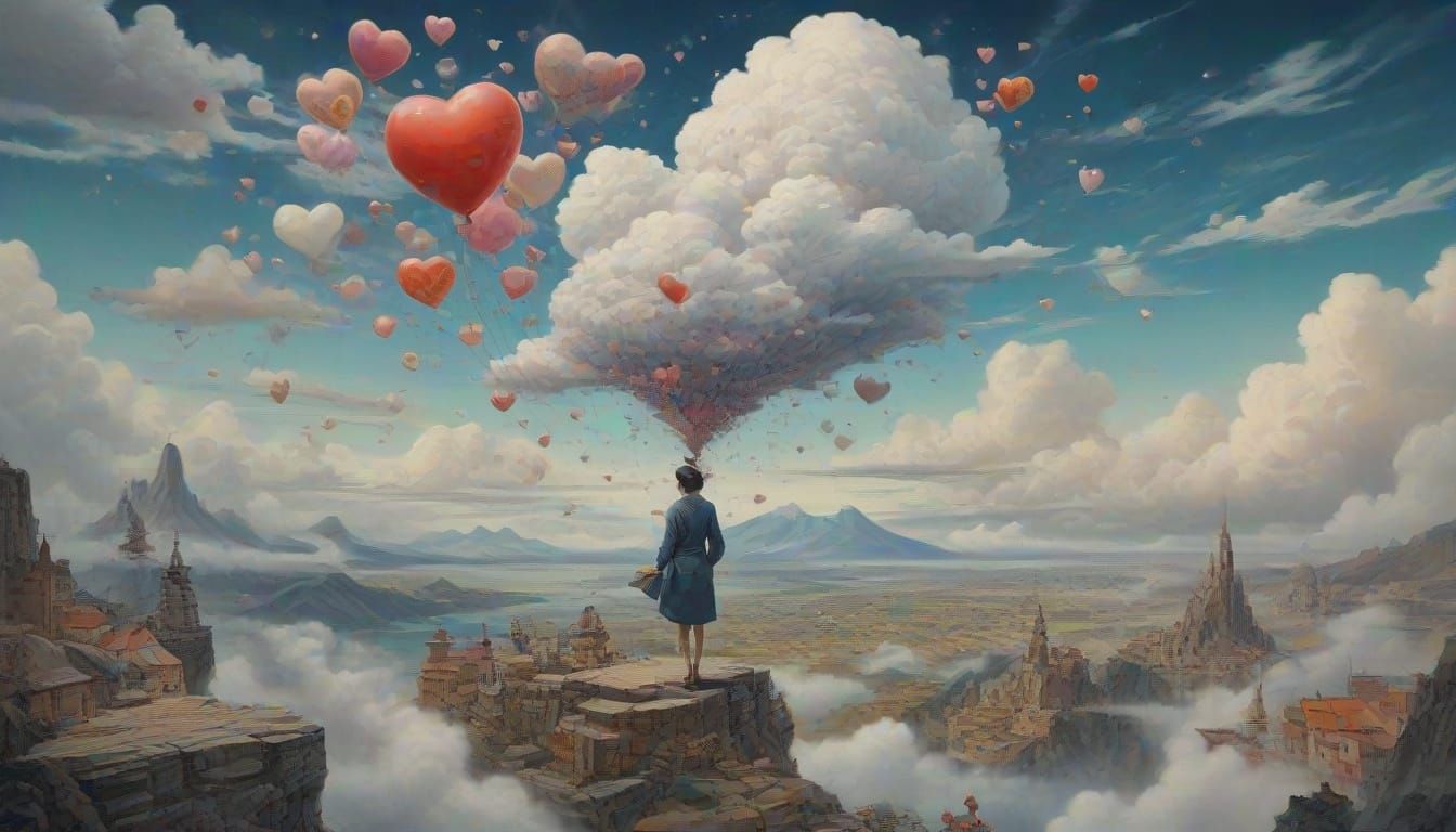 Whimsical Girl in Holographic Candy Clouds