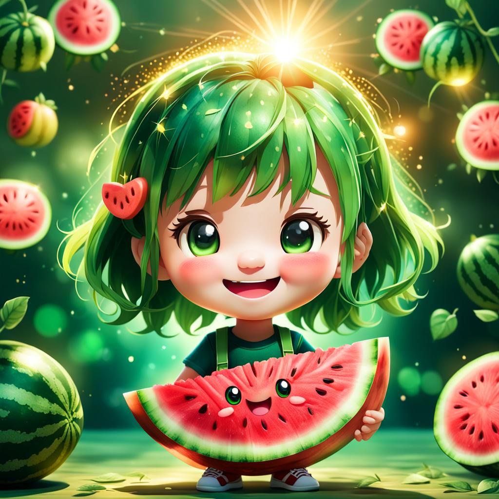 Adorable Chibi Watermelon Character Portrait